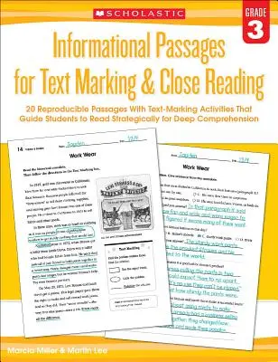 Pasajes informativos para marcar el texto y leer de cerca: Grado 3: 20 Pasajes Reproducibles con Actividades de Marcación de Texto que Guían a los Estudiantes a Leer St. - Informational Passages for Text Marking & Close Reading: Grade 3: 20 Reproducible Passages with Text-Marking Activities That Guide Students to Read St