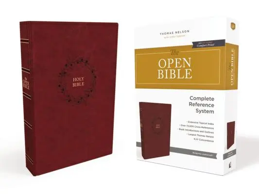 La KJV, Biblia Abierta, Leathersoft, Borgoña, Edición Letra Roja, Comfort Print: Sistema de referencia completo - The Kjv, Open Bible, Leathersoft, Burgundy, Red Letter Edition, Comfort Print: Complete Reference System