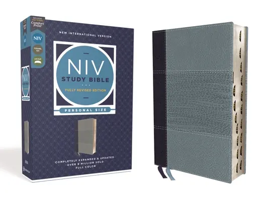 Biblia de estudio NVI, Edición Completamente Revisada, Tamaño Personal, Tapa dura, Azul Marino/Azul, Letra Roja, Índice de pulgares, Impresión confort - NIV Study Bible, Fully Revised Edition, Personal Size, Leathersoft, Navy/Blue, Red Letter, Thumb Indexed, Comfort Print