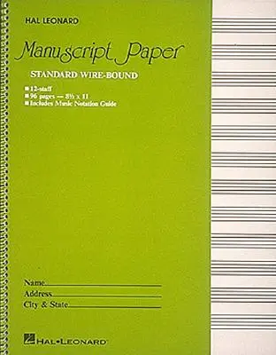 Papel Manuscrito Estándar Wirebound (Cubierta Verde) - Standard Wirebound Manuscript Paper (Green Cover)