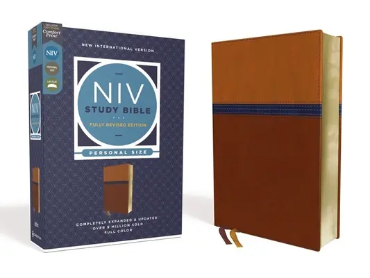 Biblia de estudio NVI, Edición Completamente Revisada, Tamaño Personal, Tapa dura, Marrón/Azul, Letra roja, Impresión confort - NIV Study Bible, Fully Revised Edition, Personal Size, Leathersoft, Brown/Blue, Red Letter, Comfort Print