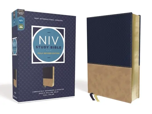 Biblia de estudio NVI, Edición Completamente Revisada, Tapa dura, Azul marino/Tan, Letra roja, Impresión confort - NIV Study Bible, Fully Revised Edition, Leathersoft, Navy/Tan, Red Letter, Comfort Print