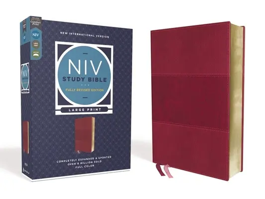 Biblia de estudio NVI, Edición Completamente Revisada, Letra Grande, Leathersoft, Borgoña, Letra Roja, Impresión Confort - NIV Study Bible, Fully Revised Edition, Large Print, Leathersoft, Burgundy, Red Letter, Comfort Print