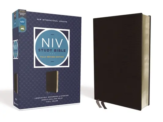 Biblia de estudio NVI, Edición Completamente Revisada, Piel reforzada, Negro, Letra roja, Impresión confort - NIV Study Bible, Fully Revised Edition, Bonded Leather, Black, Red Letter, Comfort Print