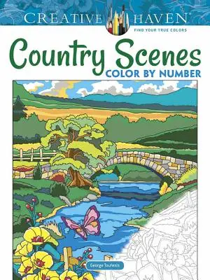 Creative Haven Escenas de campo Colorear por números Libro para colorear - Creative Haven Country Scenes Color by Number Coloring Book