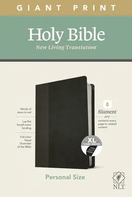 NLT Biblia de tamaño personal con impresión gigante, edición con filamento (Letra roja, símil piel, negro/níquel, indexada) - NLT Personal Size Giant Print Bible, Filament Enabled Edition (Red Letter, Leatherlike, Black/Onyx, Indexed)