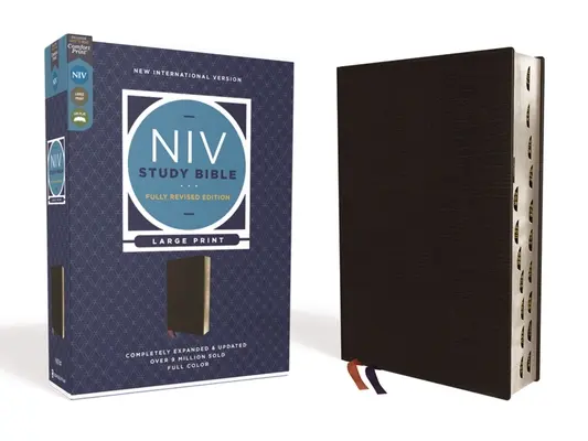 Biblia de estudio NVI, Edición Completamente Revisada, Tamaño Grande, Encuadernada en piel, Negra, Letra roja, Índice de pulgares, Impresión confort - NIV Study Bible, Fully Revised Edition, Large Print, Bonded Leather, Black, Red Letter, Thumb Indexed, Comfort Print