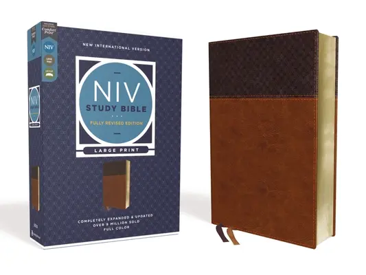 Biblia de estudio NVI, Edición Completamente Revisada, Tapa Grande, Leathersoft, Marrón, Letra Roja, Confort de Impresión - NIV Study Bible, Fully Revised Edition, Large Print, Leathersoft, Brown, Red Letter, Comfort Print