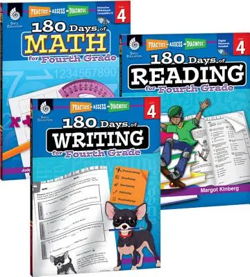 180 días de lectura, escritura y matemáticas para cuarto grado - Juego de 3 libros - 180 Days of Reading, Writing and Math for Fourth Grade 3-Book Set