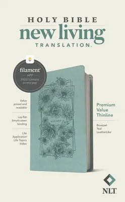 NLT Premium Value Thinline Bible, Filament Enabled Edition (Símil piel, Bouquet Teal) - NLT Premium Value Thinline Bible, Filament Enabled Edition (Leatherlike, Bouquet Teal)