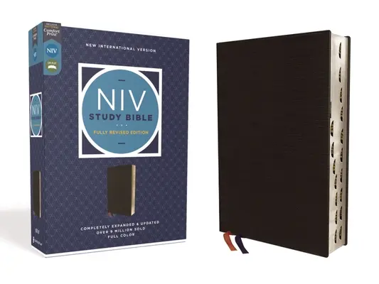 Biblia de estudio NVI, Edición Completamente Revisada, Encuadernada en piel, Negro, Letra roja, Índice de pulgares, Impresión confort - NIV Study Bible, Fully Revised Edition, Bonded Leather, Black, Red Letter, Thumb Indexed, Comfort Print