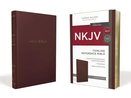 NKJV, Biblia de consulta, Piel, Borgoña, Edición con letras rojas, Impresión confort - NKJV, Thinline Reference Bible, Leather-Look, Burgundy, Red Letter Edition, Comfort Print