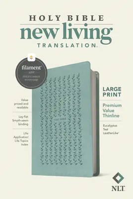 NLT Biblia Premium Value Thinline, Letra Grande, Edición con Filamento (símil piel, Eucalyptus Teal) - NLT Large Print Premium Value Thinline Bible, Filament Enabled Edition (Leatherlike, Eucalyptus Teal)