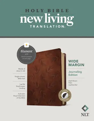 NLT Wide Margin Bible, Filament Enabled Edition (Letra Roja, Símil Piel, Palma Marrón Oscuro, Indizada) - NLT Wide Margin Bible, Filament Enabled Edition (Red Letter, Leatherlike, Dark Brown Palm, Indexed)