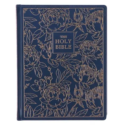 Santa Biblia RVR, Biblia grande para tomar notas, tapa dura de piel sintética - Versión Reina Valera, azul marino con flores doradas - KJV Holy Bible, Large Print Note-Taking Bible, Faux Leather Hardcover - King James Version, Navy W/Gold Floral