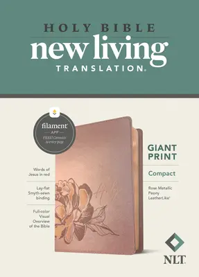 NLT Compact Giant Print Bible, Filament Enabled Edition (Letra roja, Símil piel, Peonía rosa metalizada) - NLT Compact Giant Print Bible, Filament Enabled Edition (Red Letter, Leatherlike, Rose Metallic Peony)