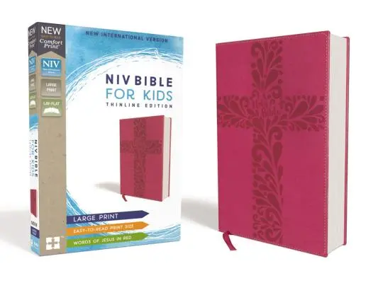 Niv, Biblia para niños, Letra grande, Leathersoft, Rosa, Letra roja, Comfort Print: Edición Thinline - Niv, Bible for Kids, Large Print, Leathersoft, Pink, Red Letter, Comfort Print: Thinline Edition