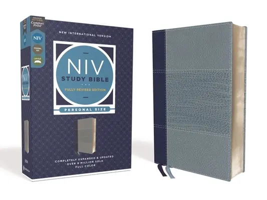 Biblia de estudio NVI, Edición Completamente Revisada, Tamaño Personal, Piel, Azul Marino/Azul, Letra Roja, Impresión Confort - NIV Study Bible, Fully Revised Edition, Personal Size, Leathersoft, Navy/Blue, Red Letter, Comfort Print