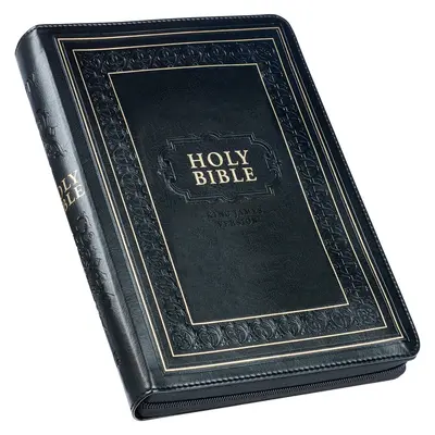 Santa Biblia KJV, Impresión gigante en imitación piel tamaño natural con índice para el pulgar y marcador de cinta, edición con letra roja, versión King James, negra, cierre de cremallera - KJV Holy Bible, Giant Print Full-Size Faux Leather W/Thumb Index & Ribbon Marker, Red Letter Edition, King James Version, Black, Zipper Closure