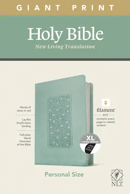 NLT Biblia de tamaño personal de impresión gigante, Filament Enabled Edition (Letra roja, símil cuero, marco floral verde azulado, indexada) - NLT Personal Size Giant Print Bible, Filament Enabled Edition (Red Letter, Leatherlike, Floral Frame Teal, Indexed)