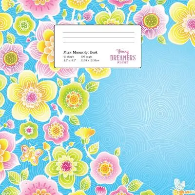 Libro de manuscritos de música: Patrón Floral en Azul, Papel de Bastón Grande para Niños - Music Manuscript Book: Floral Pattern on Blue, Large Kids Stave Paper