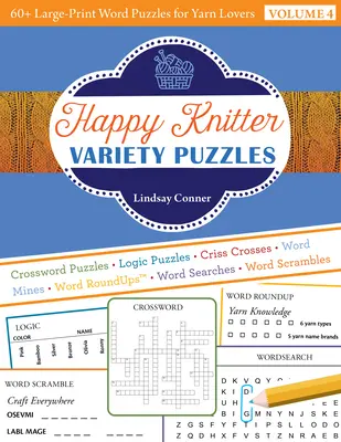 Rompecabezas variados de Happy Knitter: 60+ rompecabezas de palabras en letra grande para los amantes del hilo - Happy Knitter Variety Puzzles: 60+ Large-Print Word Puzzles for Yarn Lovers