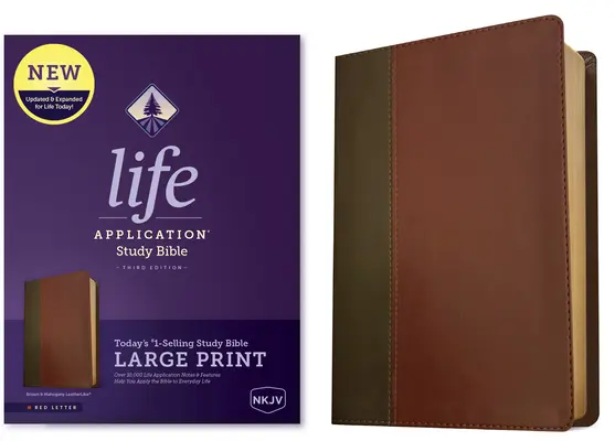 NKJV Life Application Study Bible, Third Edition, Large Print (Letra roja, símil cuero, marrón/caoba) - NKJV Life Application Study Bible, Third Edition, Large Print (Red Letter, Leatherlike, Brown/Mahogany)