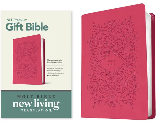 Biblia de regalo Premium NLT (Letra roja, símil piel, vides rosa muy baya) - Premium Gift Bible NLT (Red Letter, Leatherlike, Very Berry Pink Vines)