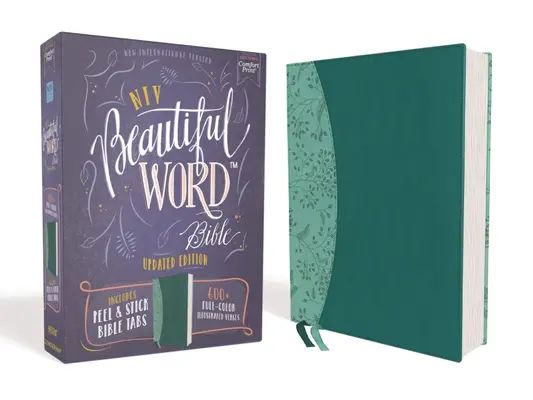 Niv, Biblia La Palabra Bella, Edición actualizada, Etiquetas Bíblicas Autoadhesivas, Piel suave, Verde azulado, Letra roja, Impresión cómoda: Más de 600 versículos ilustrados a todo color - Niv, Beautiful Word Bible, Updated Edition, Peel/Stick Bible Tabs, Leathersoft, Teal, Red Letter, Comfort Print: 600+ Full-Color Illustrated Verses