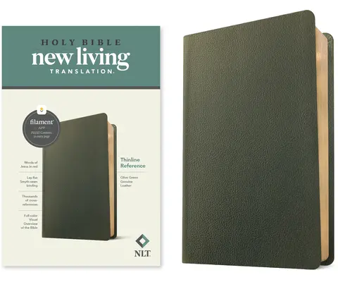 NLT Thinline Reference Bible, Filament Enabled Edition (Letra roja, cuero auténtico, verde oliva) - NLT Thinline Reference Bible, Filament Enabled Edition (Red Letter, Genuine Leather, Olive Green)