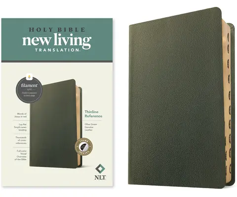 NLT Thinline Reference Bible, Filament Enabled Edition (Letra roja, cuero auténtico, verde oliva, indexada) - NLT Thinline Reference Bible, Filament Enabled Edition (Red Letter, Genuine Leather, Olive Green, Indexed)