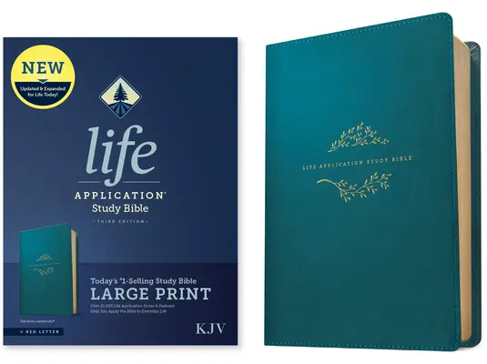 Biblia de estudio de aplicación de la vida, tercera edición, letra grande (Letra roja, símil cuero, azul turquesa) - KJV Life Application Study Bible, Third Edition, Large Print (Red Letter, Leatherlike, Teal Blue)