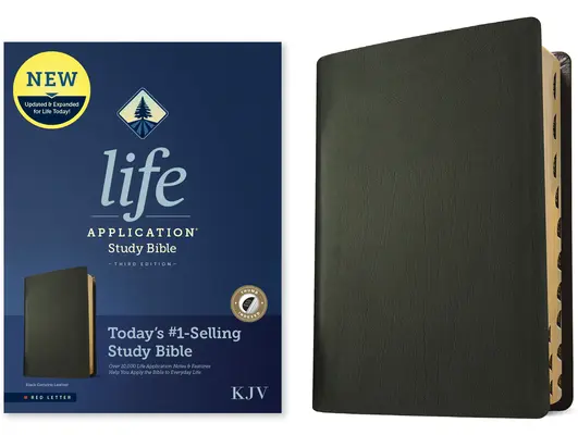 Biblia de estudio KJV Life Application, tercera edición (Letra roja, cuero auténtico, negro, indexada) - KJV Life Application Study Bible, Third Edition (Red Letter, Genuine Leather, Black, Indexed)