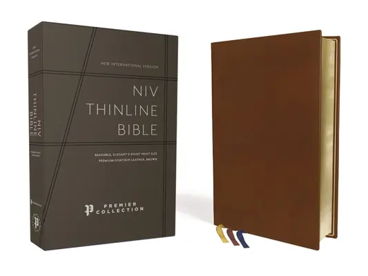 Niv, Biblia línea delgada, Piel de cabra de primera calidad, Marrón, Colección Premier, Letra negra, Bordes dorados, Impresión confort - Niv, Thinline Bible, Premium Goatskin Leather, Brown, Premier Collection, Black Letter, Art Gilded Edges, Comfort Print