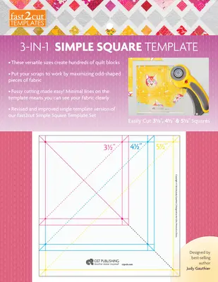 fast2cut 3-in-1 Simple Square Template - Corta fácilmente cuadrados de 3 1/2 », 4 1/2 » y 5 1/2 - fast2cut 3-in-1 Simple Square Template - Easily Cut 3 1/2 