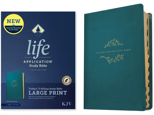 Biblia de estudio KJV Life Application, tercera edición, letra grande (símil piel, azul turquesa, indexada, letra roja) - KJV Life Application Study Bible, Third Edition, Large Print (Leatherlike, Teal Blue, Indexed, Red Letter)