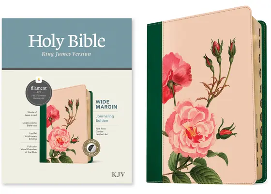 Biblia KJV Margen ancho, Edición con función de archivo (símil piel, Rosa jardín, indexada, letra roja) - KJV Wide Margin Bible, Filament-Enabled Edition (Leatherlike, Pink Rose Garden, Indexed, Red Letter)