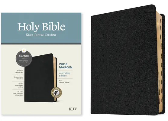 Biblia KJV Margen ancho, Edición con filamento (Piel auténtica, Negra, Indexada, Letra roja) - KJV Wide Margin Bible, Filament-Enabled Edition (Genuine Leather, Black, Indexed, Red Letter)