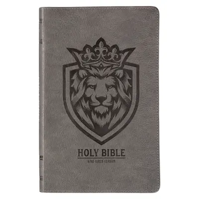 Santa Biblia KJV, Edición de regalo para niños, Versión Reina Valera, Tapa flexible de piel sintética, Emblema del león gris carbón - KJV Holy Bible, Gift Edition for Boys King James Version, Faux Leather Flexible Cover, Charcoal Gray Lion Emblem