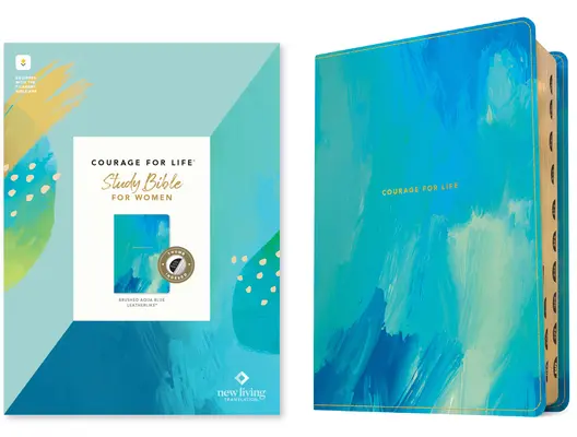 NLT Courage for Life Biblia de estudio para mujeres (símil cuero, azul aguamarina cepillado, indexada, con filamento) - NLT Courage for Life Study Bible for Women (Leatherlike, Brushed Aqua Blue, Indexed, Filament Enabled)