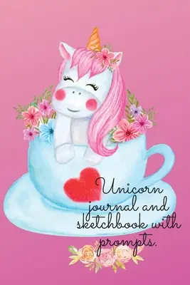 Diario y cuaderno de dibujos de unicornios con apuntes - Unicorn journal and sketchbook with prompts.