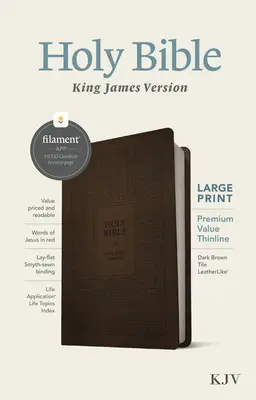 Biblia KJV en tamaño grande, edición con filamento (Letra roja, símil piel, marrón oscuro) - KJV Large Print Premium Value Thinline Bible, Filament Enabled Edition (Red Letter, Leatherlike, Dark Brown Tile)