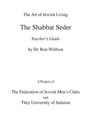 Guía del Profesor para el Seder de Shabat - Shabbat Seder Teacher's Guide