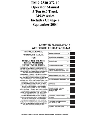 TM 9-2320-272-10 Operator Manual 5 Ton 6x6 Truck M939 series Includes Change 2 Septiembre 2004 - TM 9-2320-272-10 Operator Manual 5 Ton 6x6 Truck M939 series Includes Change 2 September 2004