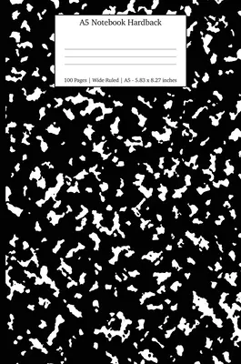 Cuaderno A5 de tapas duras: Mármol Negro Diario de rayas anchas - A5 Notebook Hardback: Black Marble Wide Rule Journal