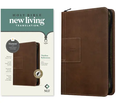 NLT Thinline Reference Zipper Bible, Filament Enabled Edition (Símil piel, Atlas Rustic Brown, Indexada) - NLT Thinline Reference Zipper Bible, Filament Enabled Edition (Leatherlike, Atlas Rustic Brown, Indexed)