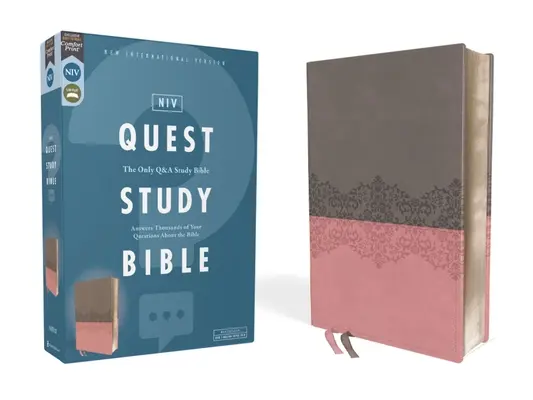 Niv, Biblia de estudio Quest, Piel suave, Gris/Rosa, Impresión cómoda: La única Biblia de estudio con preguntas y respuestas - Niv, Quest Study Bible, Leathersoft, Gray/Pink, Comfort Print: The Only Q and A Study Bible