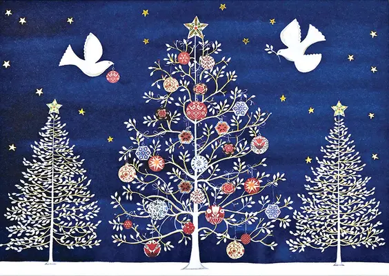 Las palomas de la temporada Tarjetas navideñas en caja de lujo - Doves of the Season Deluxe Boxed Holiday Cards